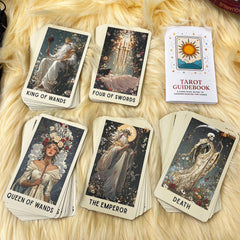 DPEHAKMK floral tarot spreads setup showing practice layouts.