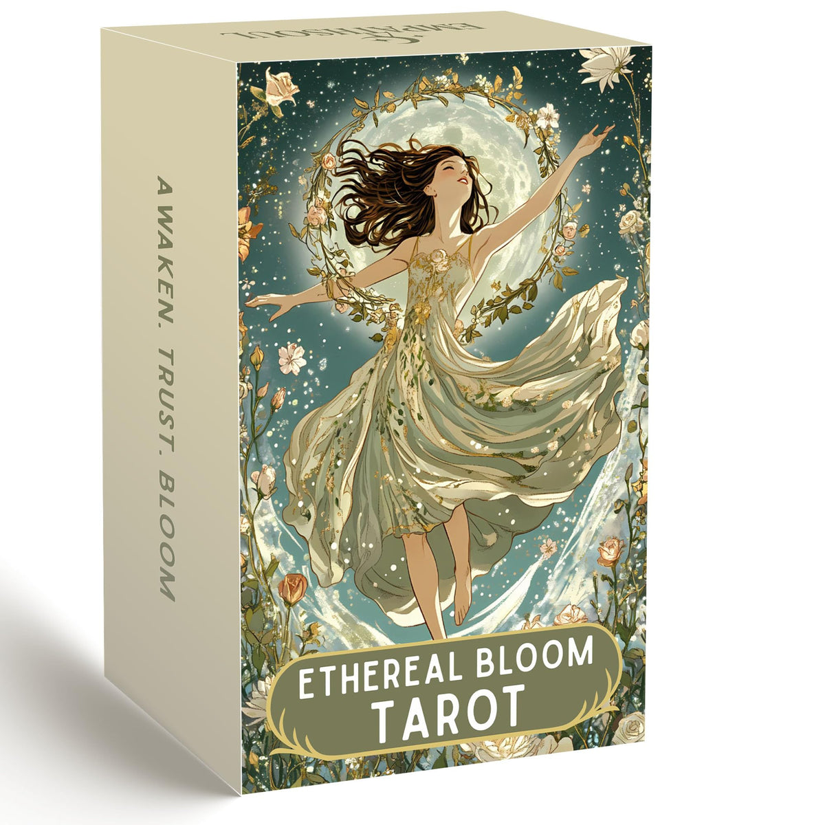 DPEHAKMK floral tarot deck cover with celestial blooms, ideal for gift and daily draws.