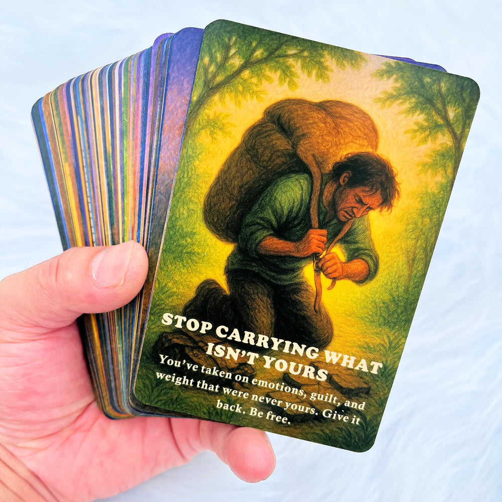 DPEHAKMK Karmic Healing deck in hand demonstrates easy handling for beginners.