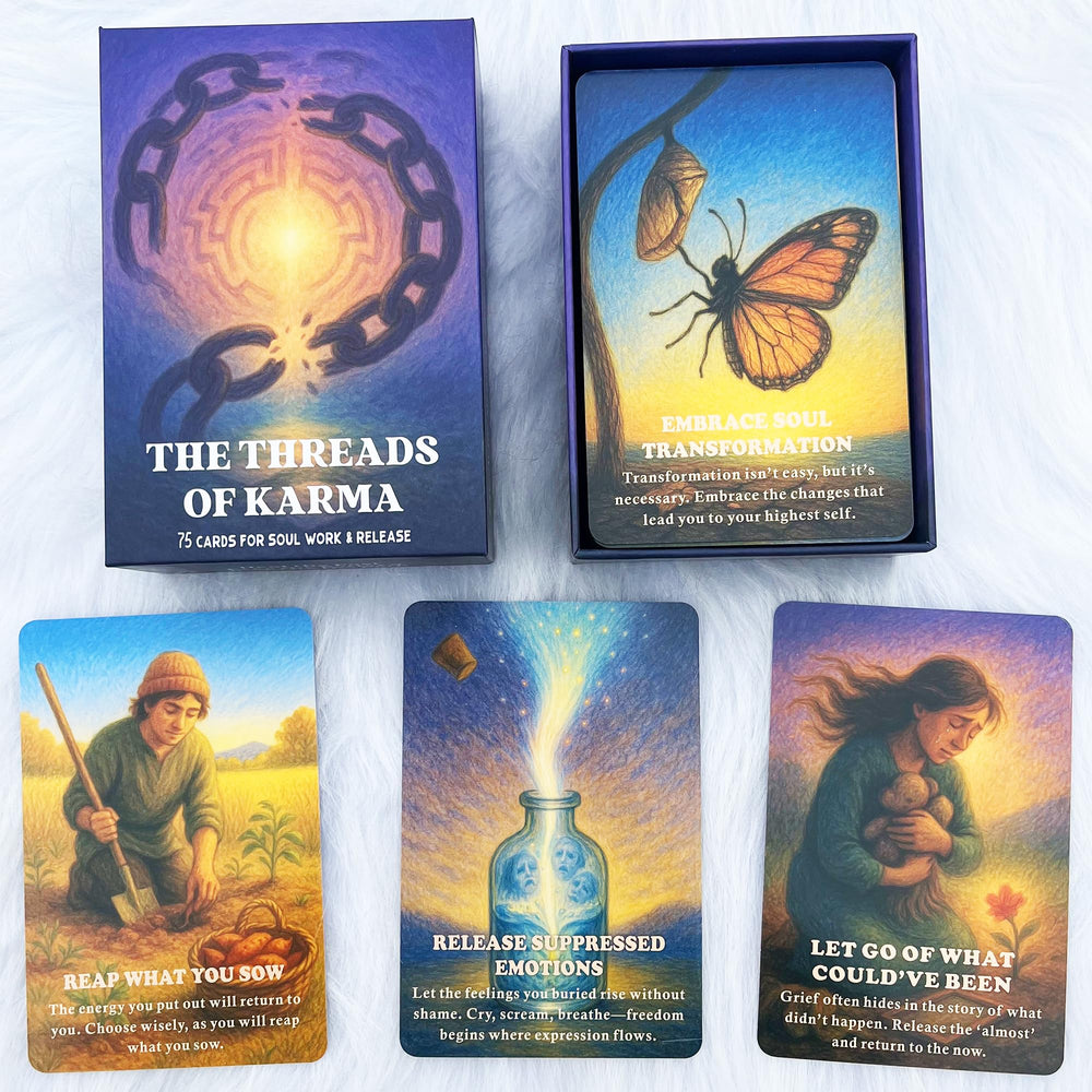 DPEHAKMK Karmic Healing journaling setup pairs cards with prompts for daily reflection.