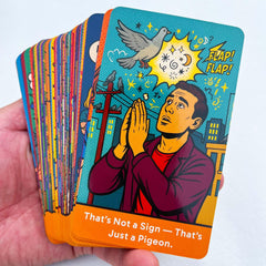 DPEHAKMK Sassy Spirits cards fanned out reveal the colorful, cheeky art style.