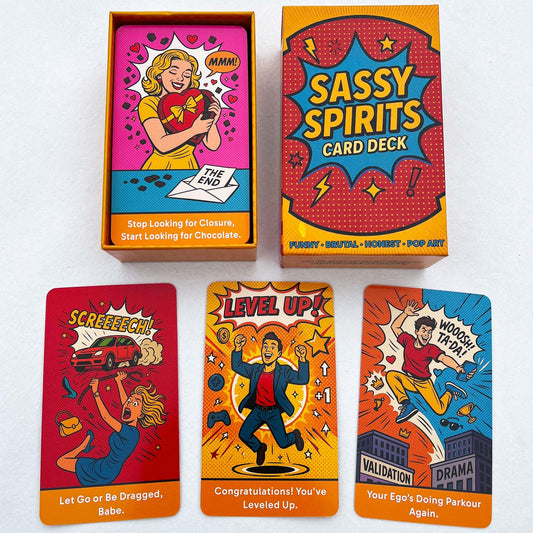DPEHAKMK Sassy Spirits Deck cover with bold pop-art invites quick, no-nonsense readings.