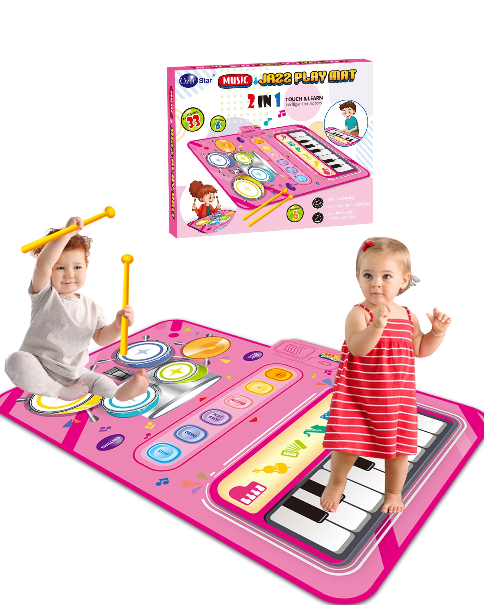DQMOON musical mat with piano keys and drum pad for playful exploration