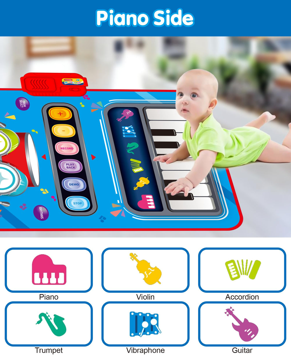 DQMOON foldable blue toddler mat for easy indoor and outdoor music play.