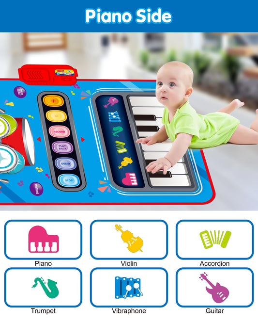 DQMOON foldable blue toddler mat for easy indoor and outdoor music play.