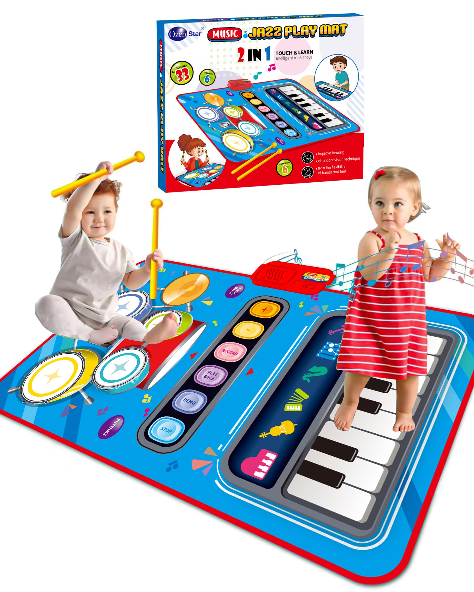 DQMOON 1-year musical mat with piano and drum for engaging rhythm play.