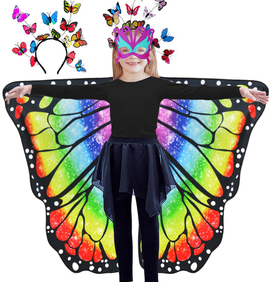 DQZ doublesided fairy butterfly wings for girls with vibrant rainbow colors.