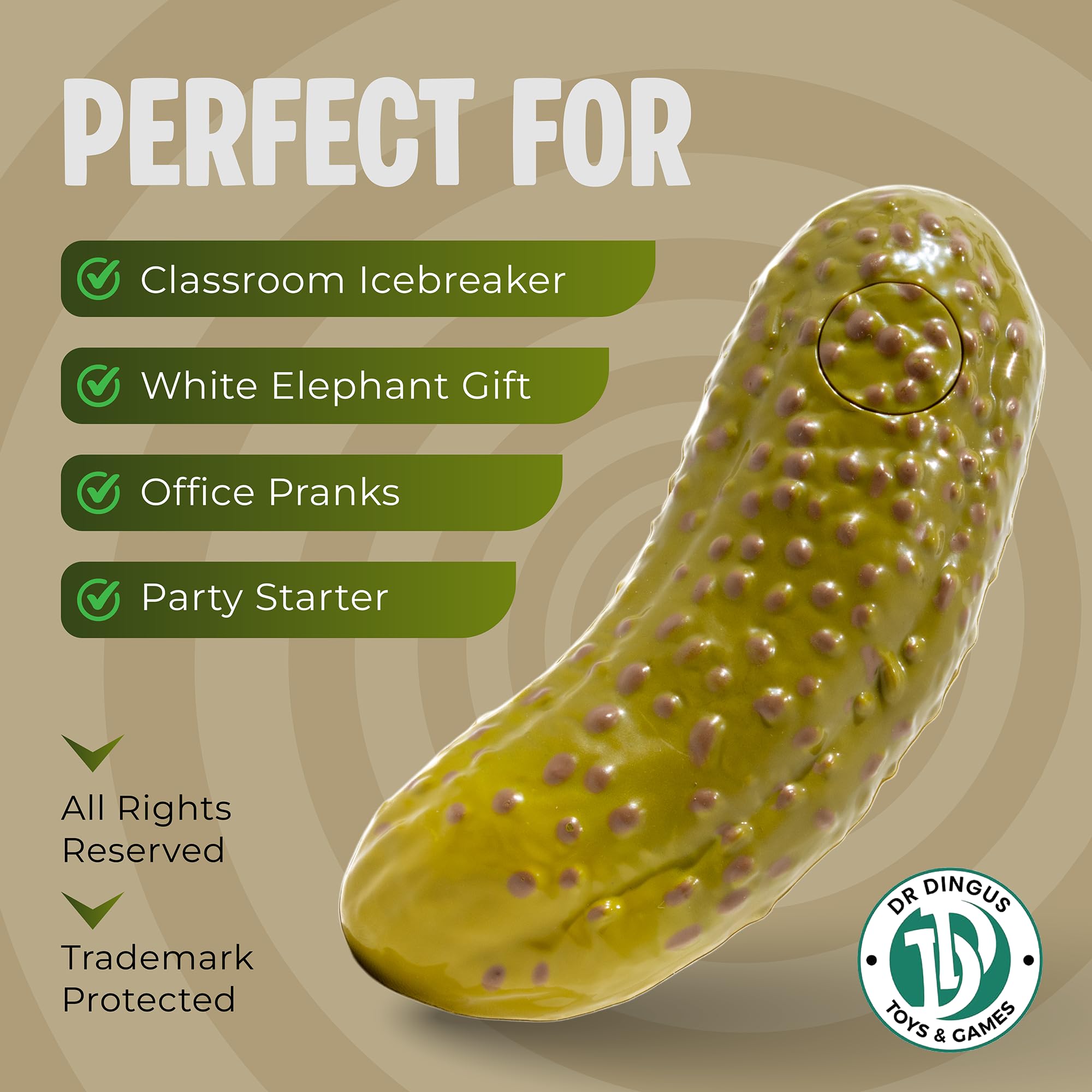 Gift-ready DR DINGUS pickle for funny office or classroom moments