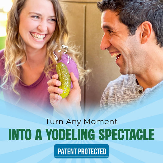 DR DINGUS Yodeling Pickle on stage brings a playful tune to any gag gift.