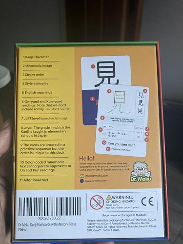 Dr. Moku Kanji flash cards color-coded readings—easy On-Yomi and Kun-Yomi cues.