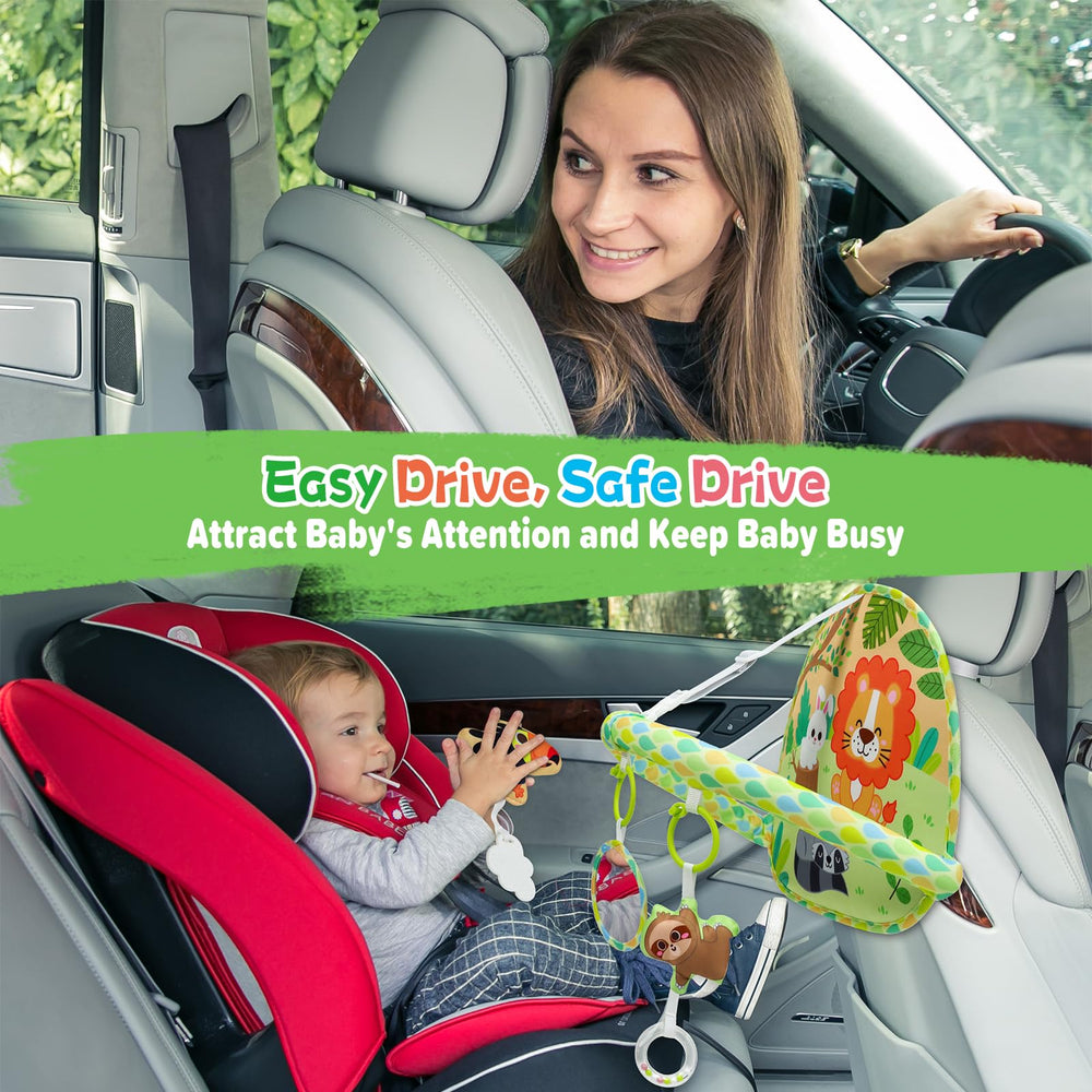 Dr.Rapeti buckle-setup toy attached to car seat for easy setup