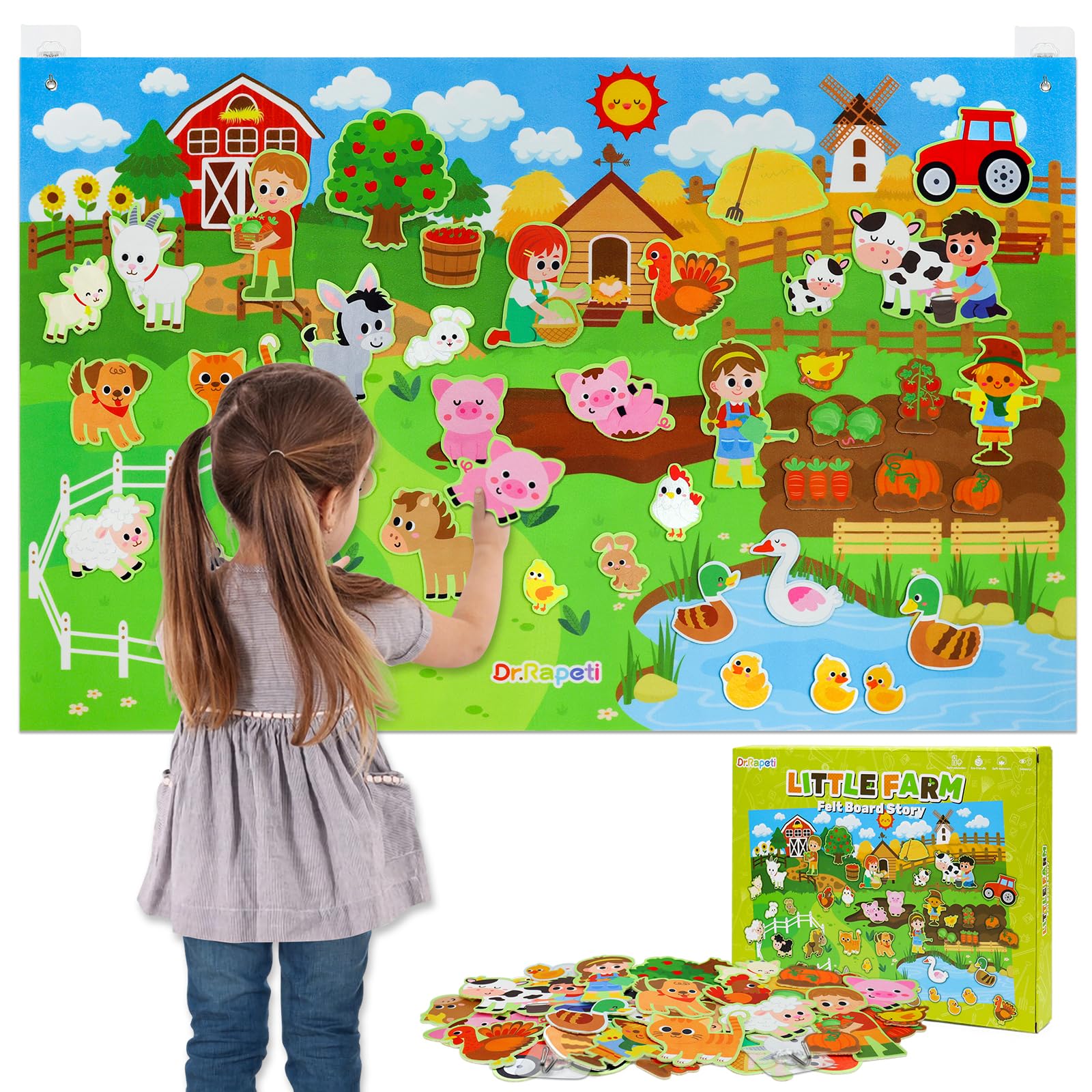 Dr.Rapeti Farm Animals Felt Story Board with a giant board for imaginative play