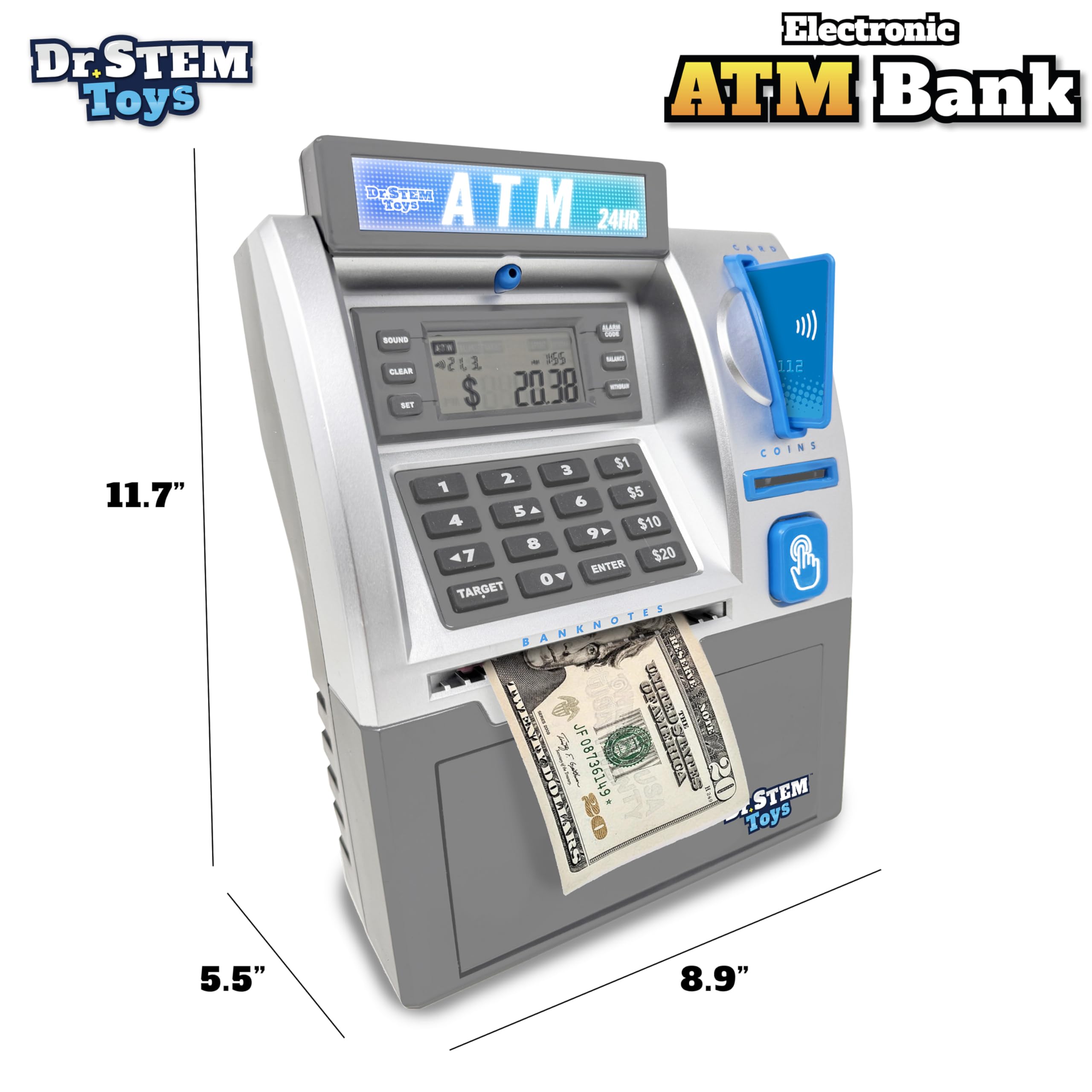 Dr. STEM Toys Kids ATM coin counter showing precise change tracking