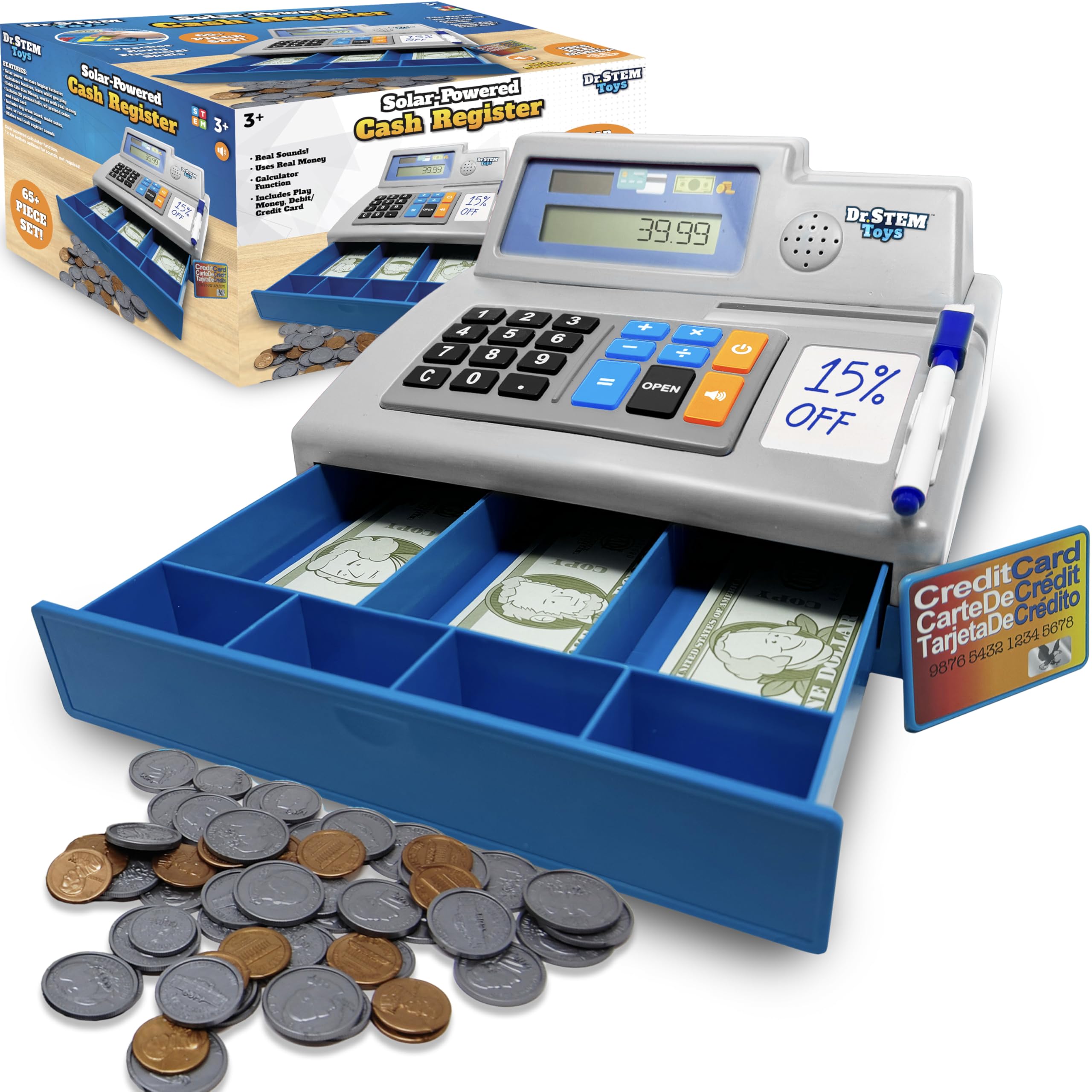 Dr. STEM Toys solar calculator cash register display for math play