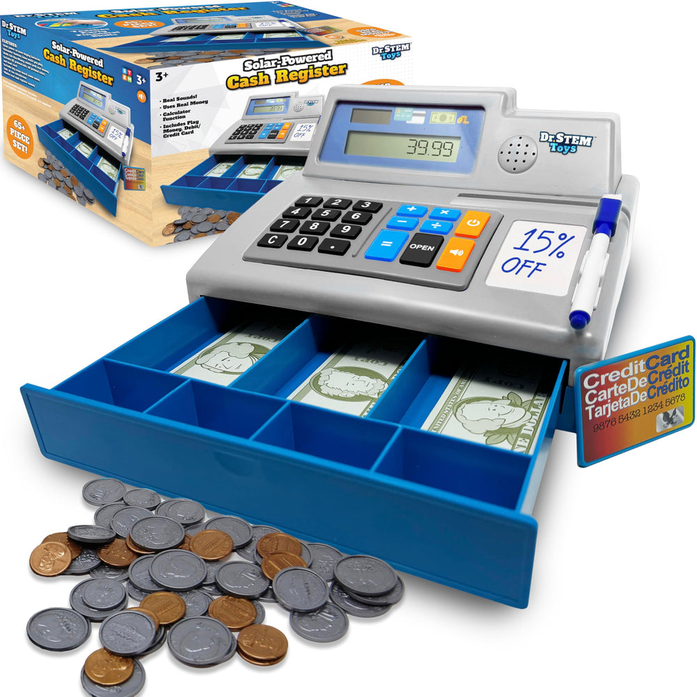 Dr. STEM Toys solar calculator cash register display for math play