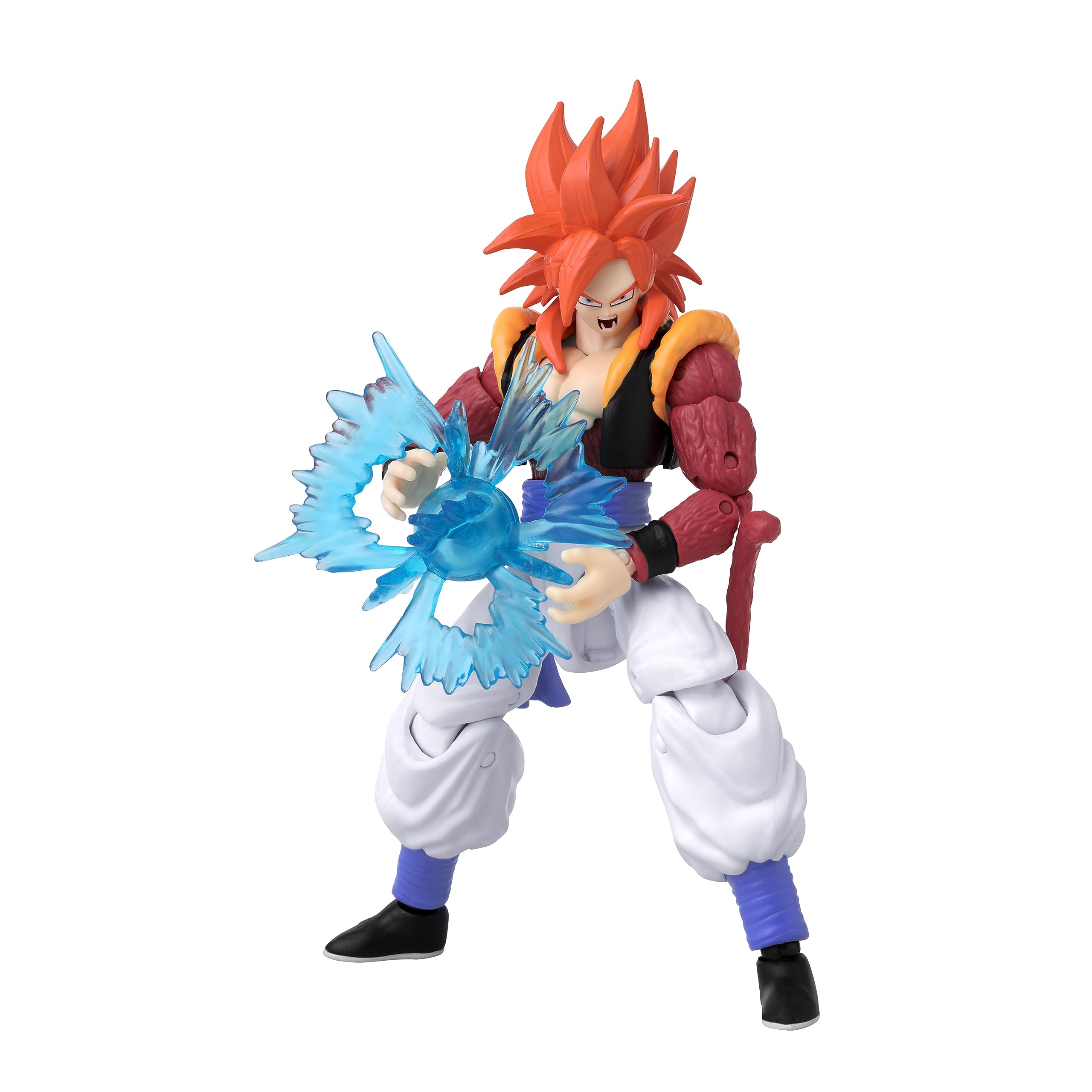 Dragon Ball Super Gogeta figure with thumb-activated power up for dynamic poses.