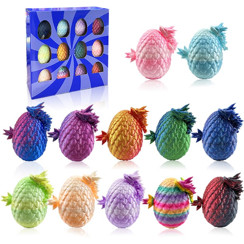 Dragon eggs 3D-printed with mini dragon, eye-catching desk decor for fantasy fans.