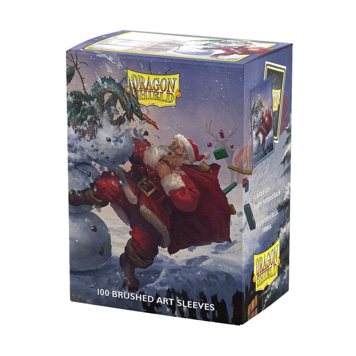 Dragon Shield Christmas 2025 Brushed Art Sleeves front view with festive design for holiday play.