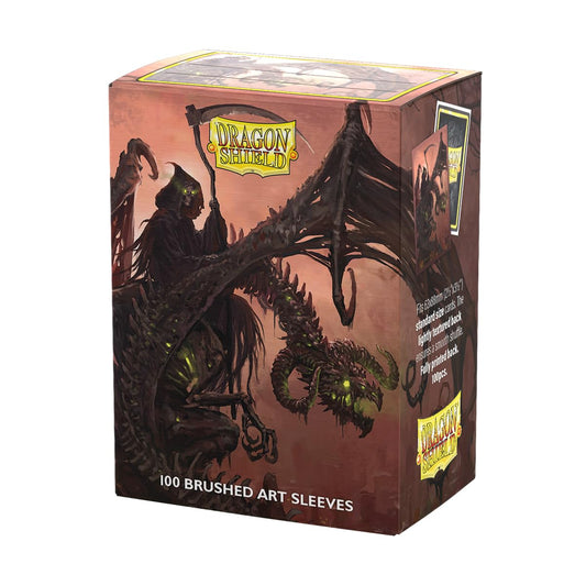 Dragon Shield Brushed Art Sleeve featuring Halloween Reaper design for dramatic deck-ready flair.