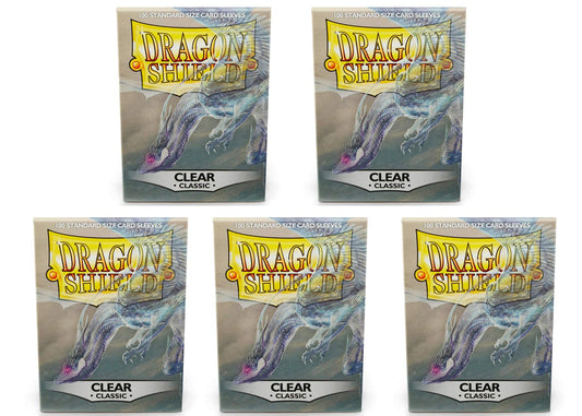 Dragon Shield standard clear sleeves close-up showing 63x88 mm fit
