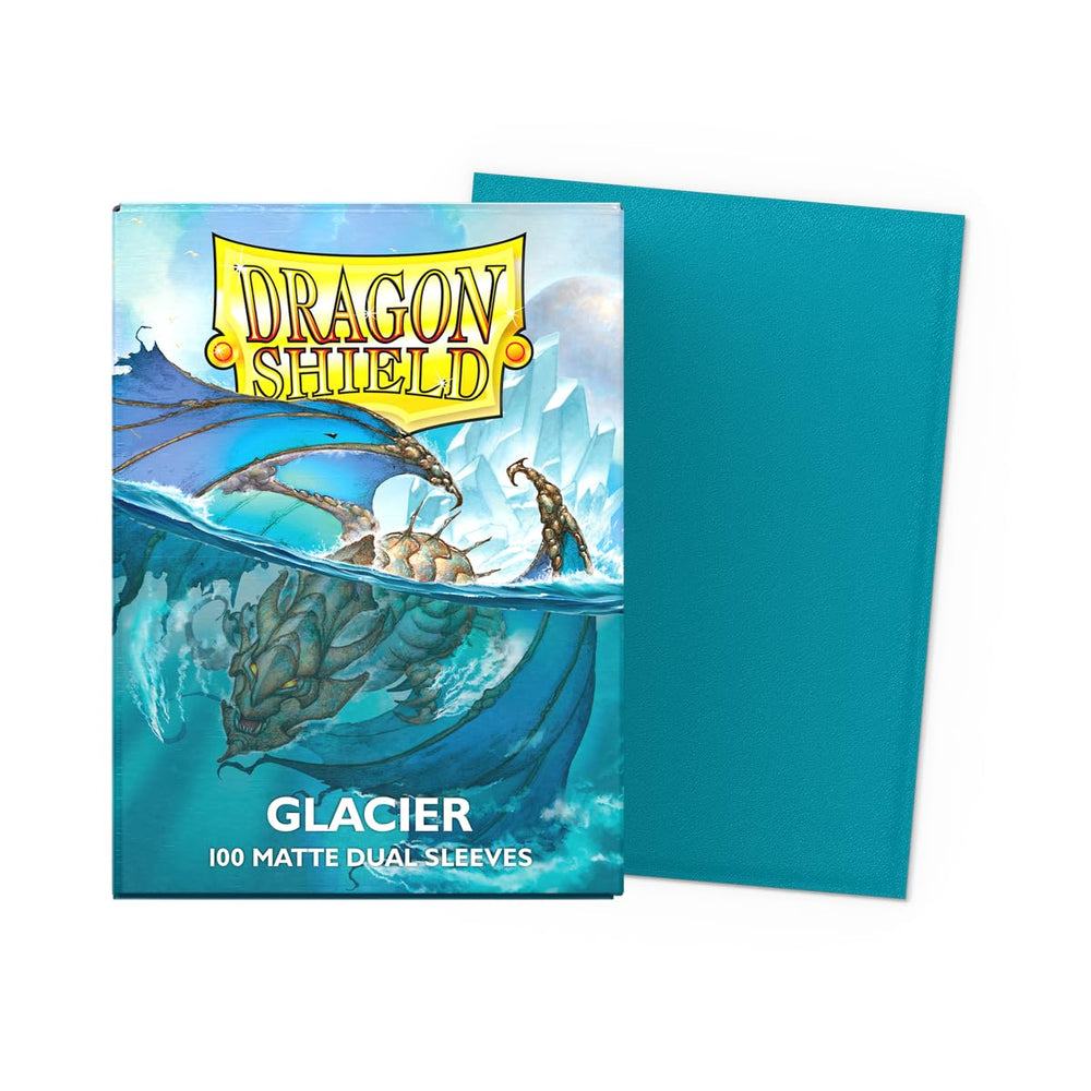 Dragon Shield Glacier sleeves back view shows black interior for full opacity.