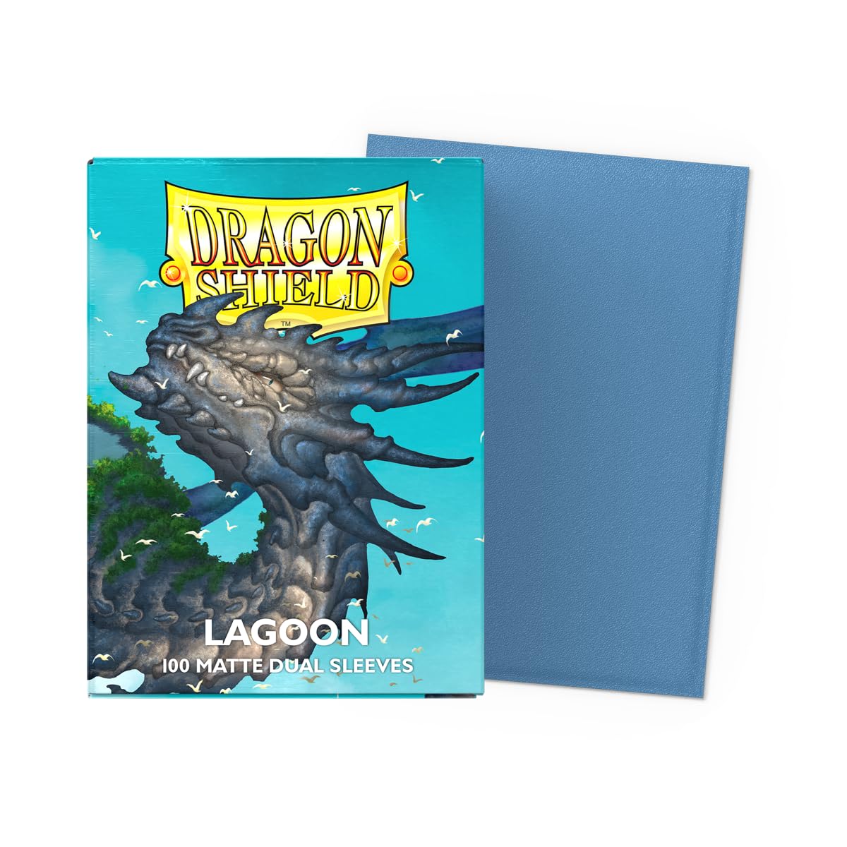 Dragon Shield Lagoon matte dual sleeves back view with opaque black interior.