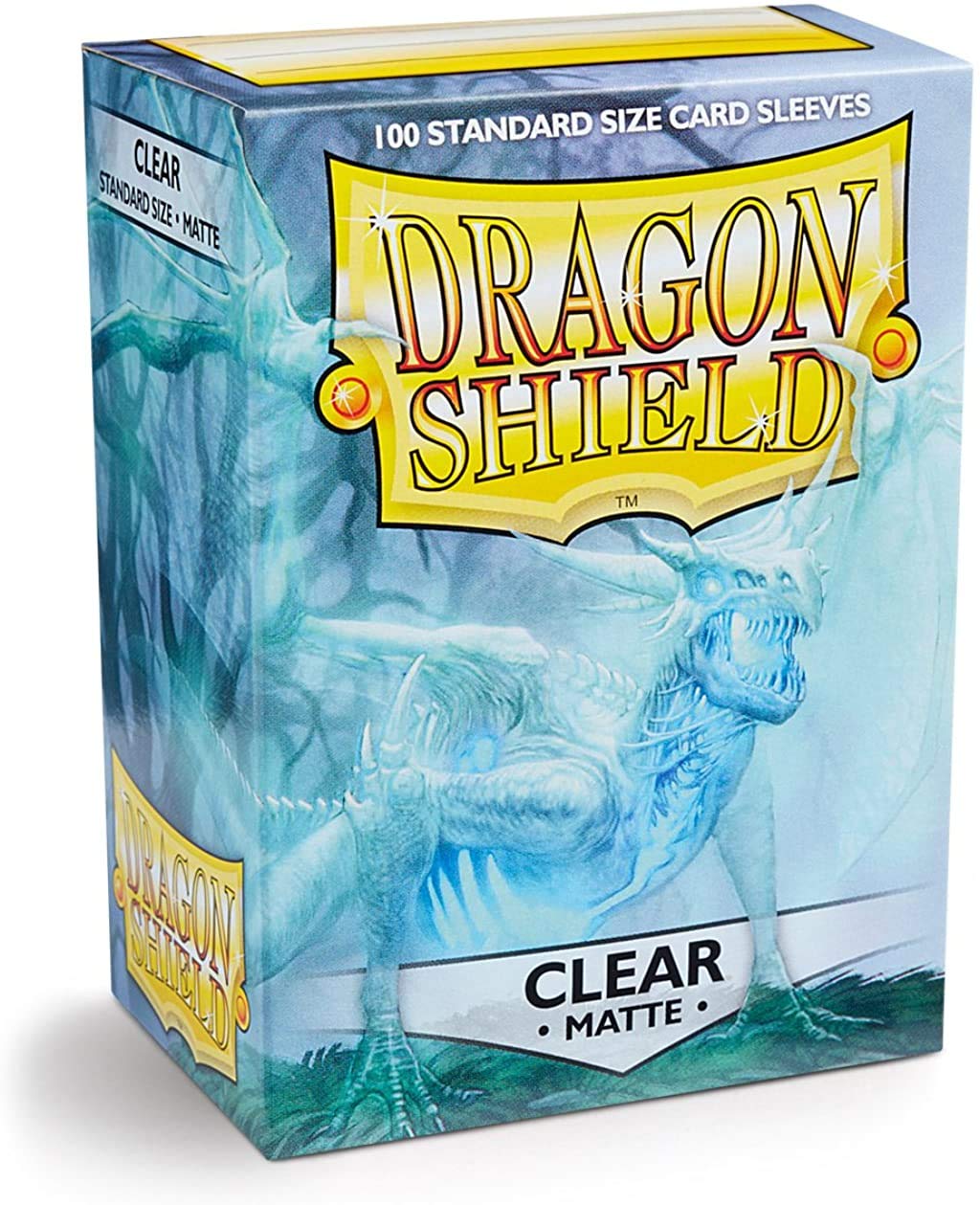 Dragon Shield Matte Clear 100 deck sleeves in a box protect MTG cards and simplify shuffling.