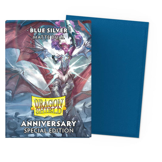 Dragon Shield Matte Dual Blue-Silver sleeves front view for smooth shuffle