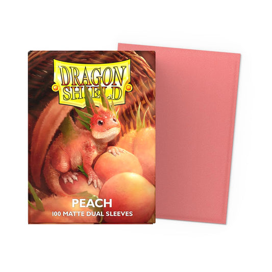 Dragon Shield Peach matte dual sleeves back view showing textured matte finish for smooth shuffling.
