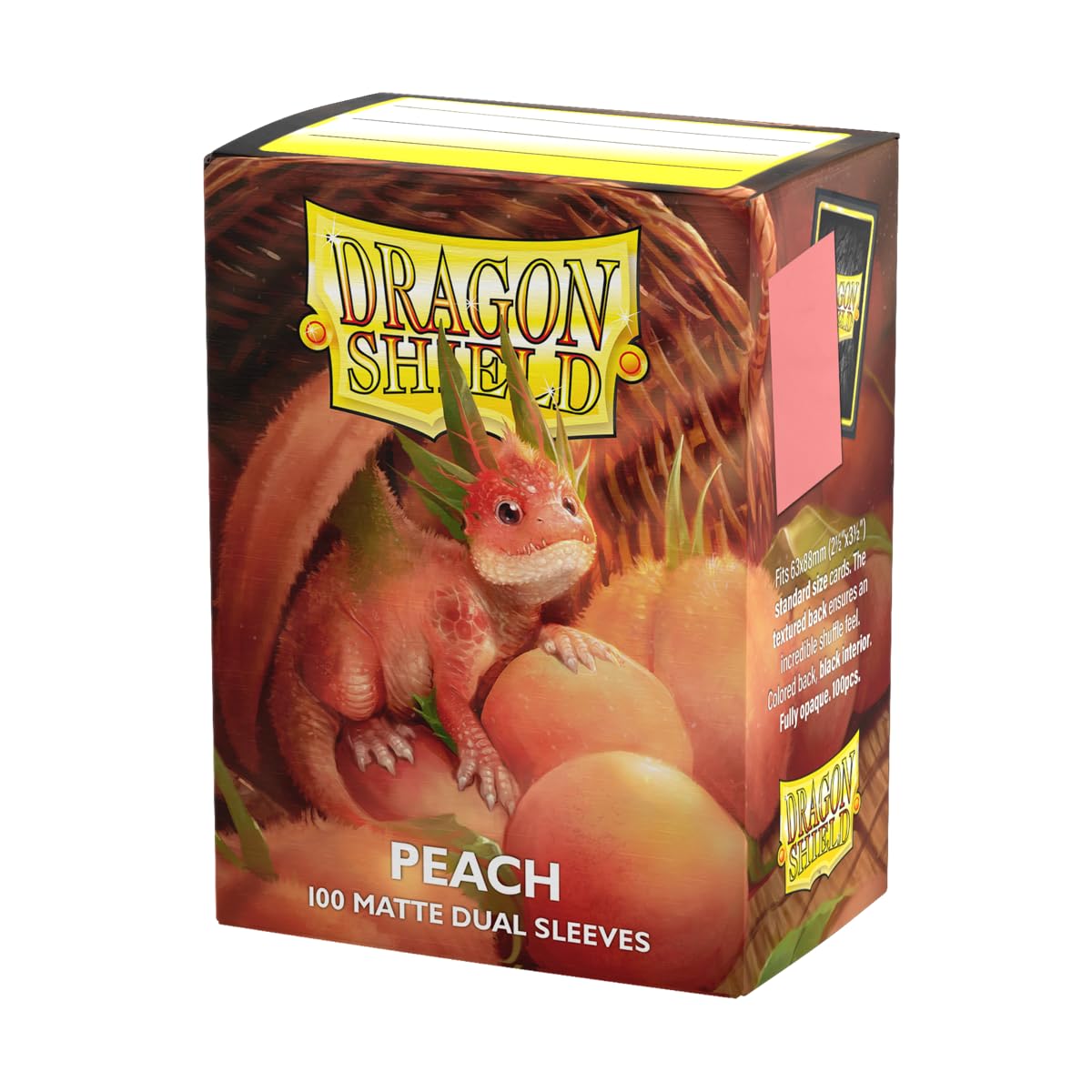 Dragon Shield Peach matte dual sleeves front view with opaque interior for tournament-ready concealment.
