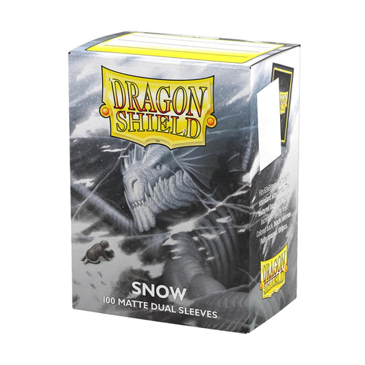Dragon Shield Matte Dual Sleeves Snow front view with clear fronts and opaque interior for protection.