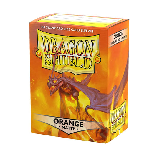 Dragon Shield orange standard-size 100ct sleeves front view for durable card protection.