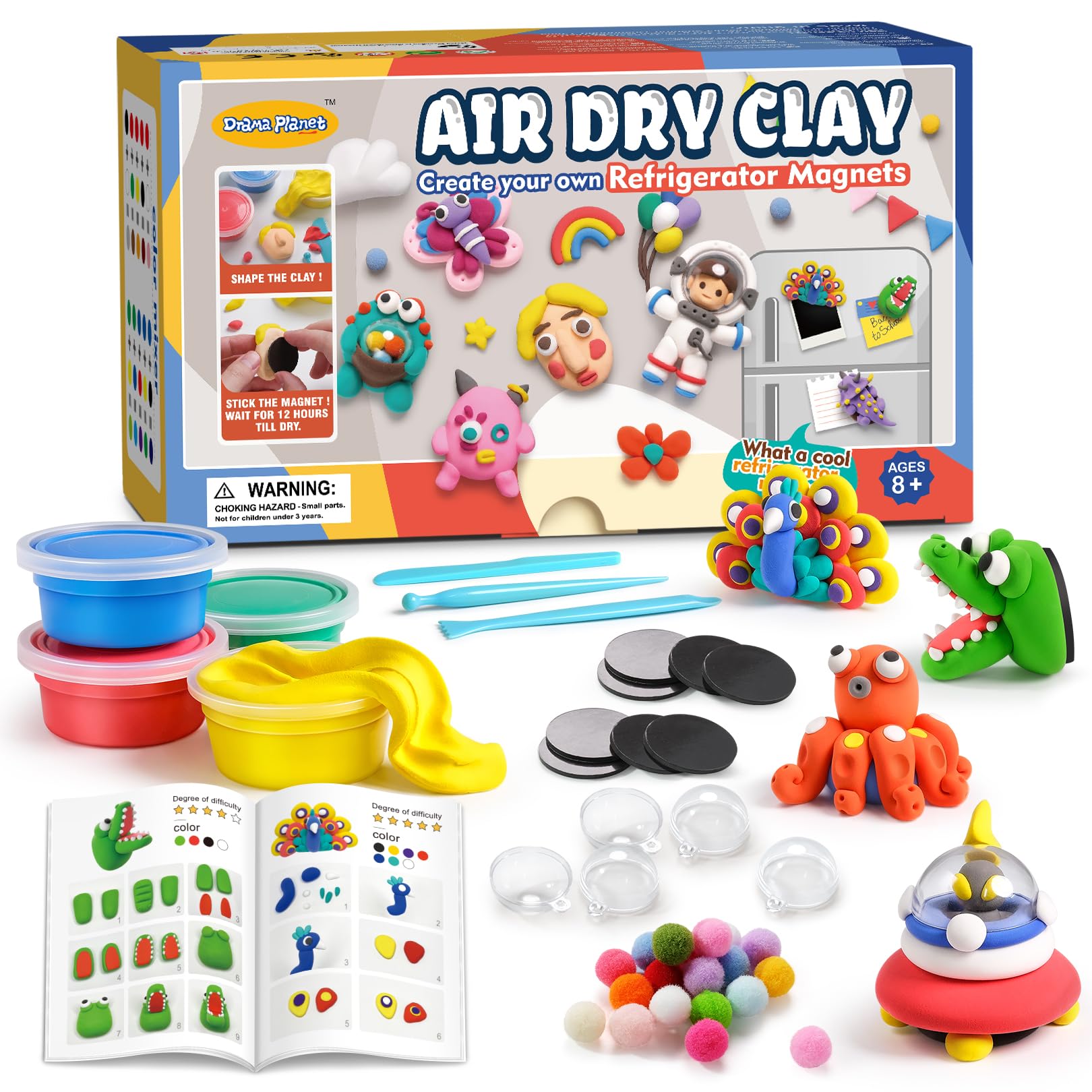 Drama Planet air dry clay kit magnets: vibrant fridge art with no kiln needed.