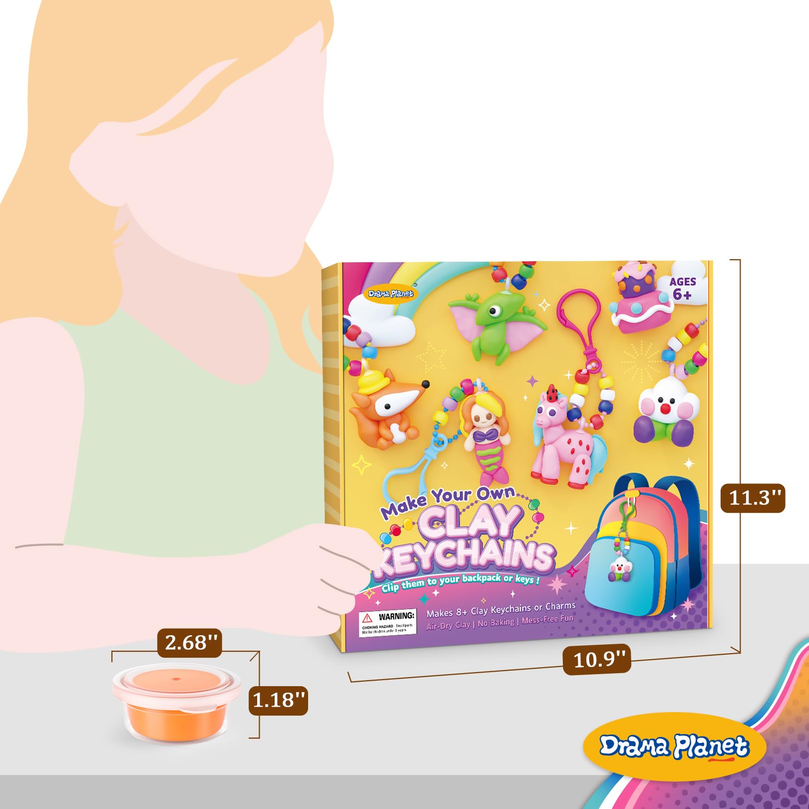 Drama Planet backpacks with mini clay charms for personalized decorations.