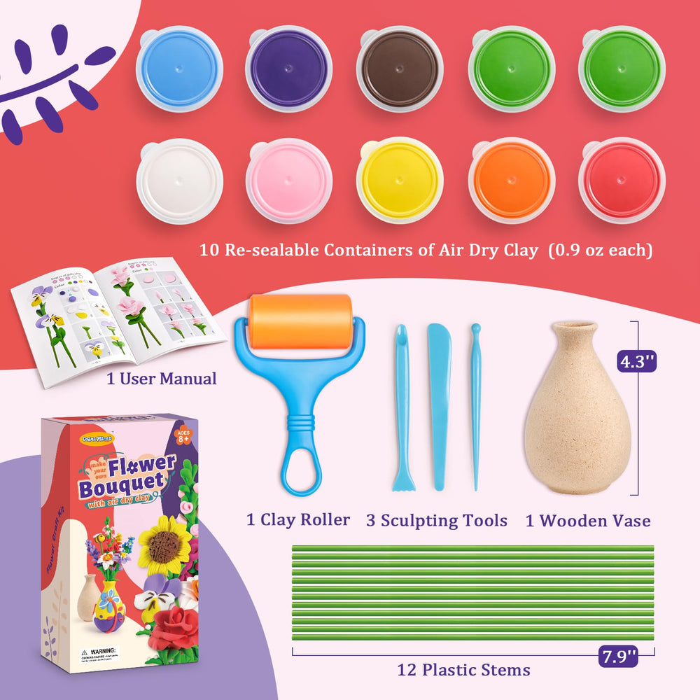 Kids arranging clay flowers into a handmade bouquet from Drama Planet