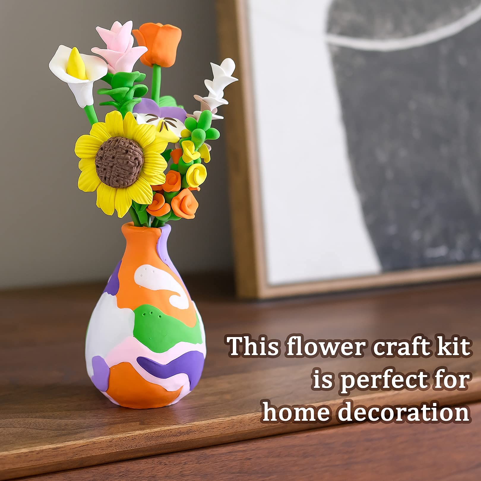 Stylish decor display featuring a Drama Planet clay bouquet