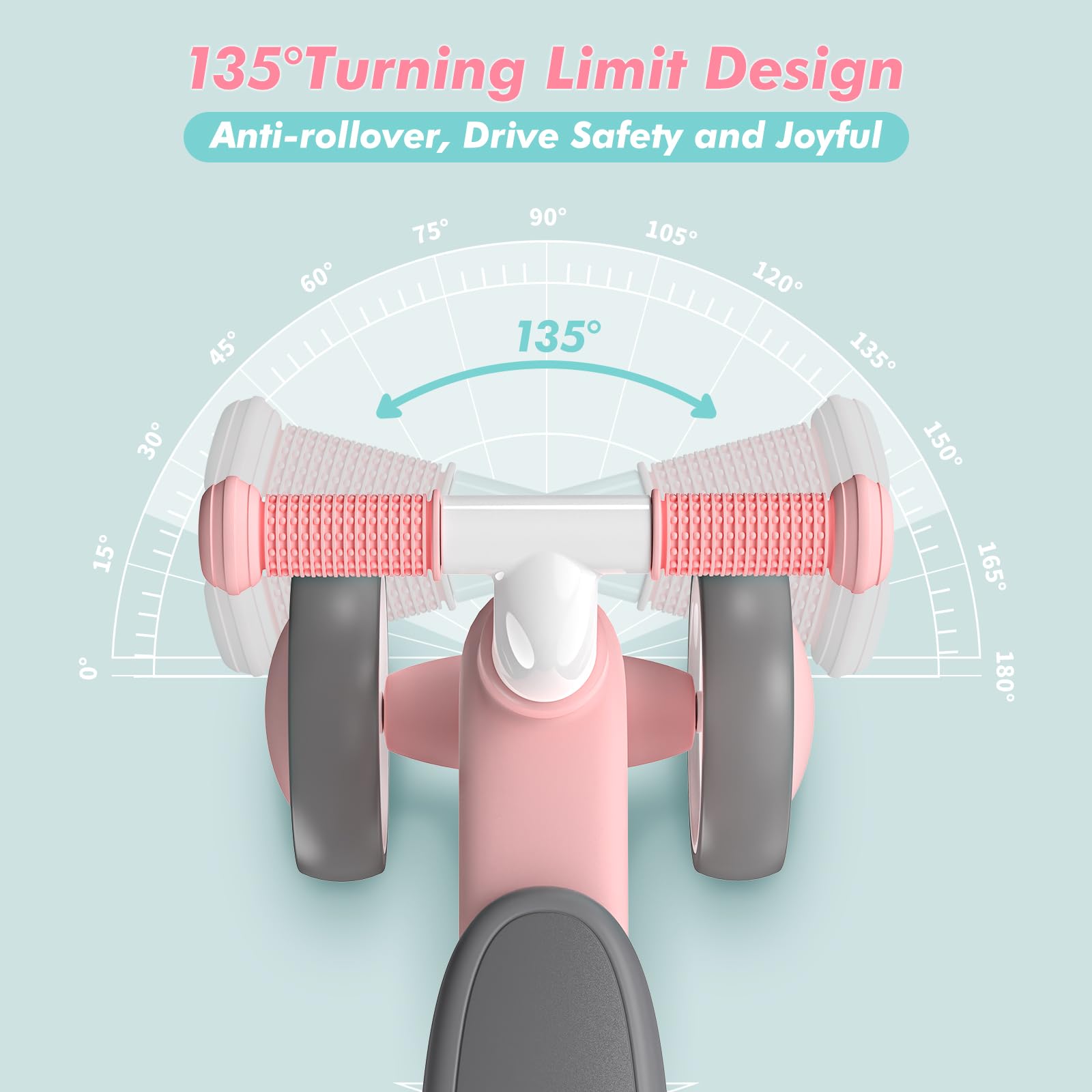 DRAMATION baby balance bike pink easy-assembly image for quick setup.