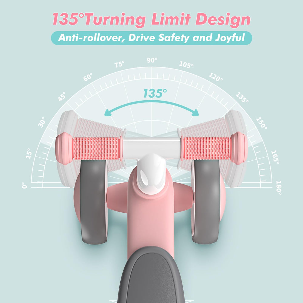 DRAMATION baby balance bike pink easy-assembly image for quick setup.