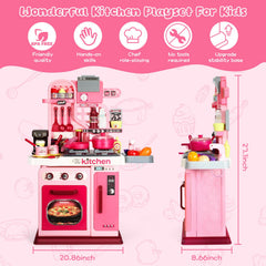 DRAMATION Kids Kitchen shelves and hooks keep play food organized.