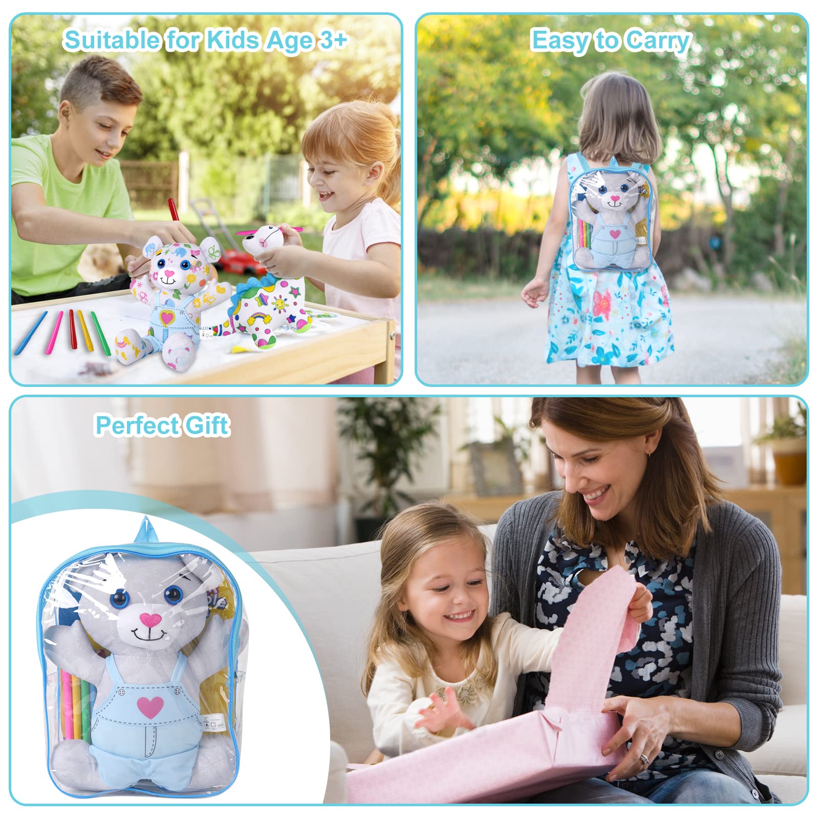 DRAWMYTOY coloring plush bear with marker set for creativity
