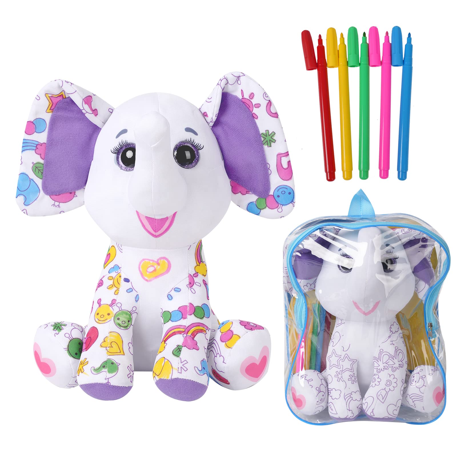 DRAWMYTOY elephant coloring plush front view ready for creative play