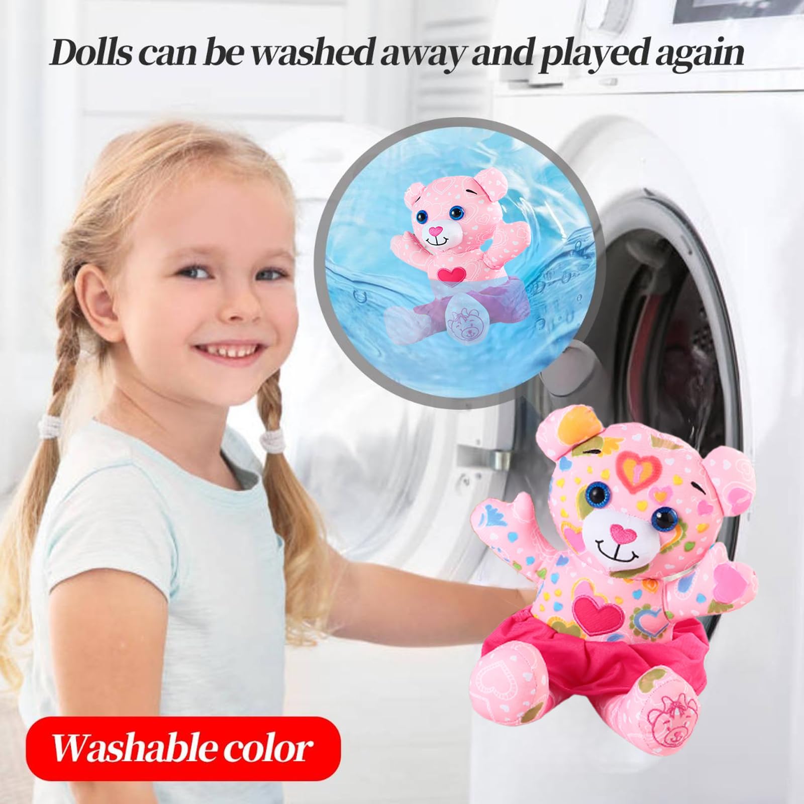 DRAWMYTOY plush is machine washable for easy cleanup after coloring