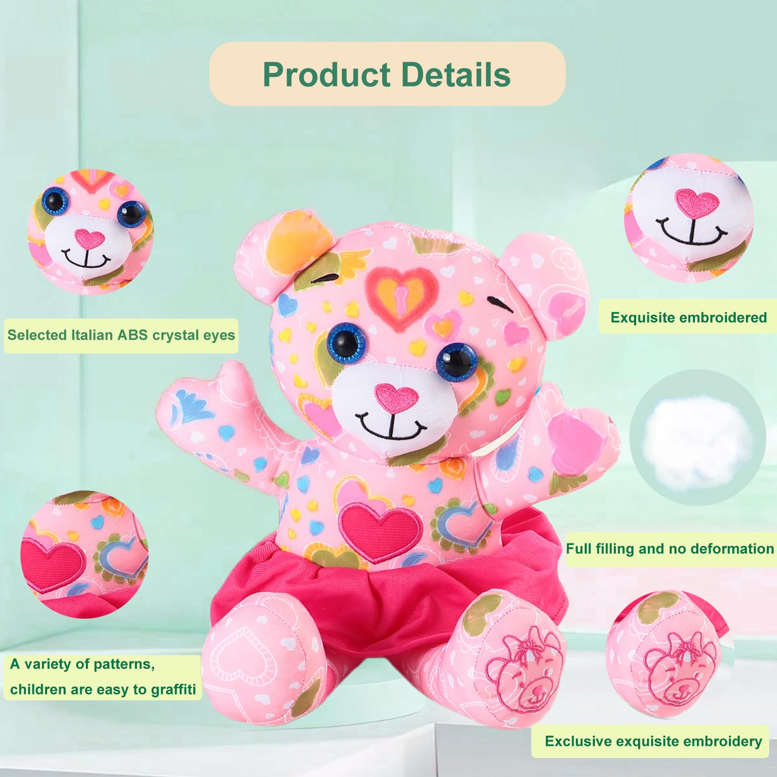 DRAWMYTOY pink bear doodle design detail highlights soft stitching
