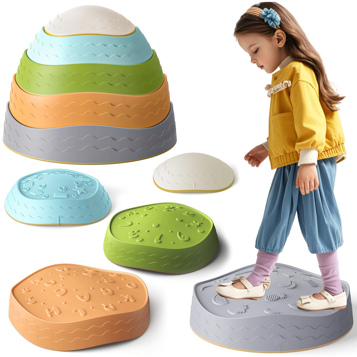 DREAM BUILDING stepping stones colorful set boosts play and color recognition.