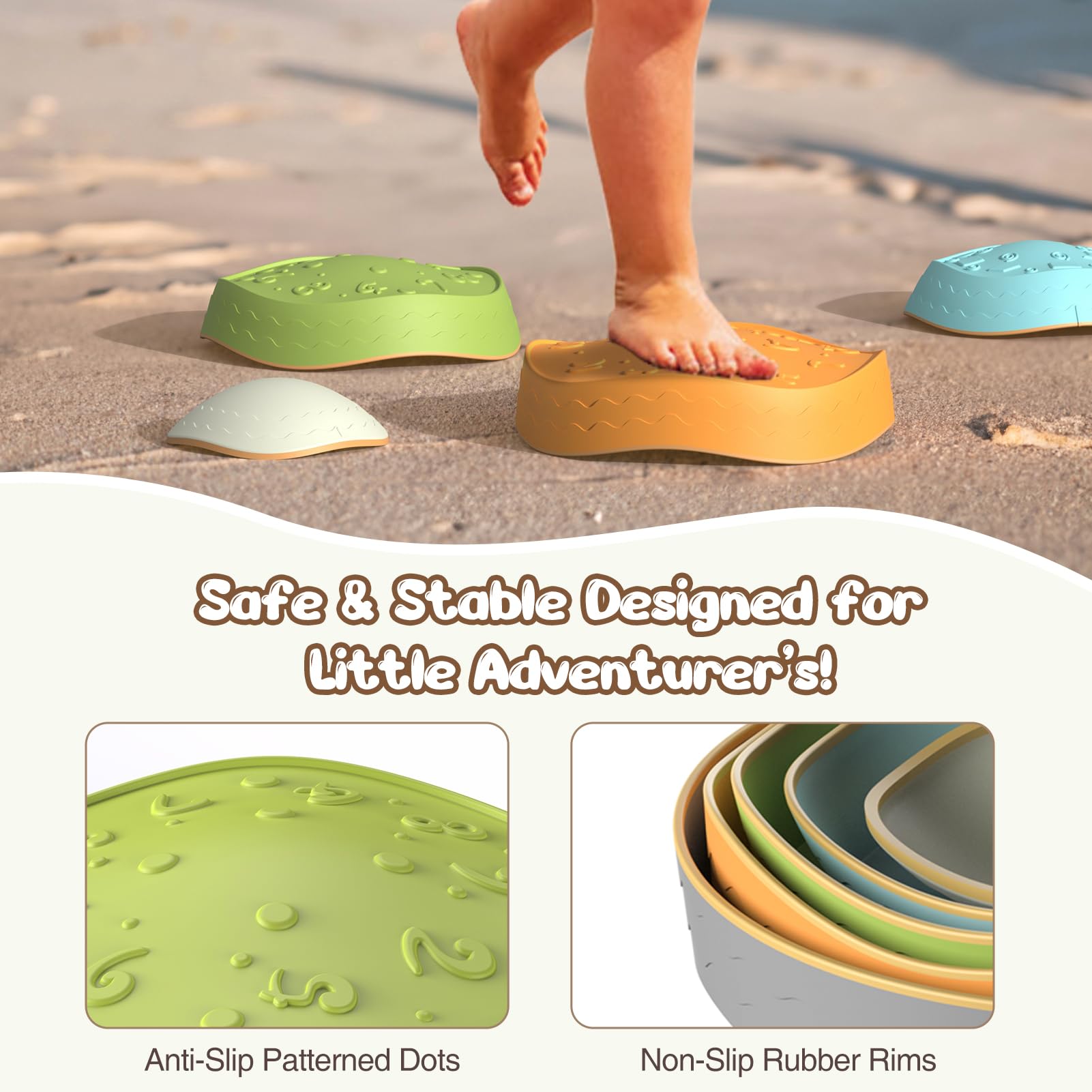 DREAM BUILDING stepping stones stackable design keeps play area tidy and portable.