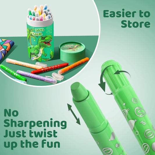 DreamCandy Twist Crayons with Dinosaur Holder keep supplies organized