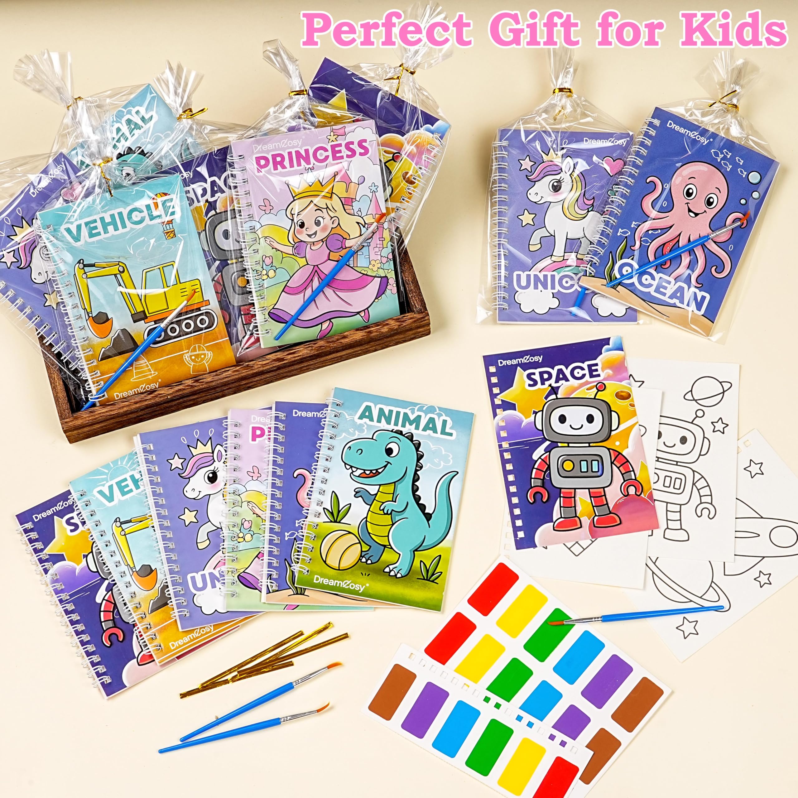 Gift bags and gold ribbons from DreamCosy party set for easy gifting