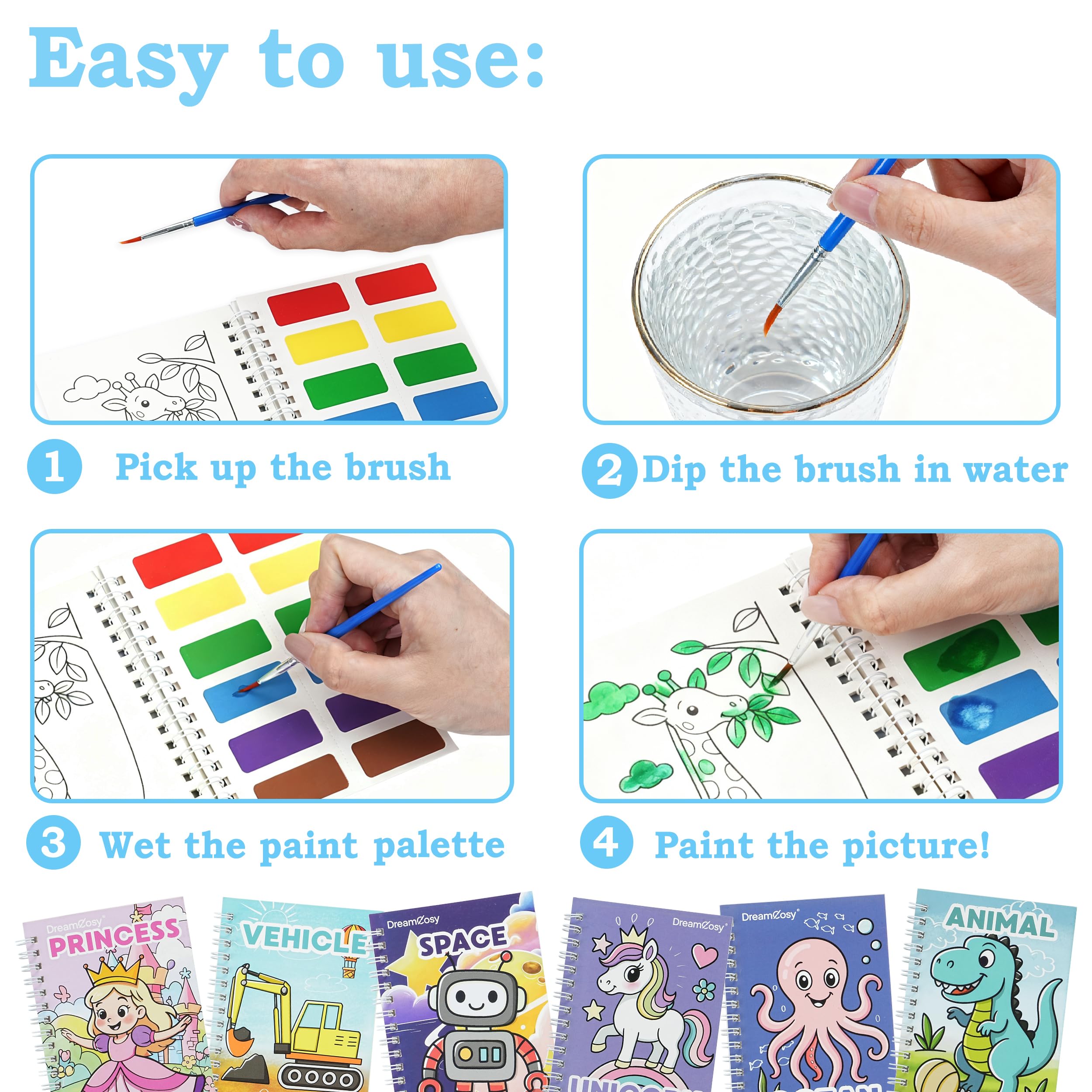 DreamCosy mini coloring books held by a child for travel use