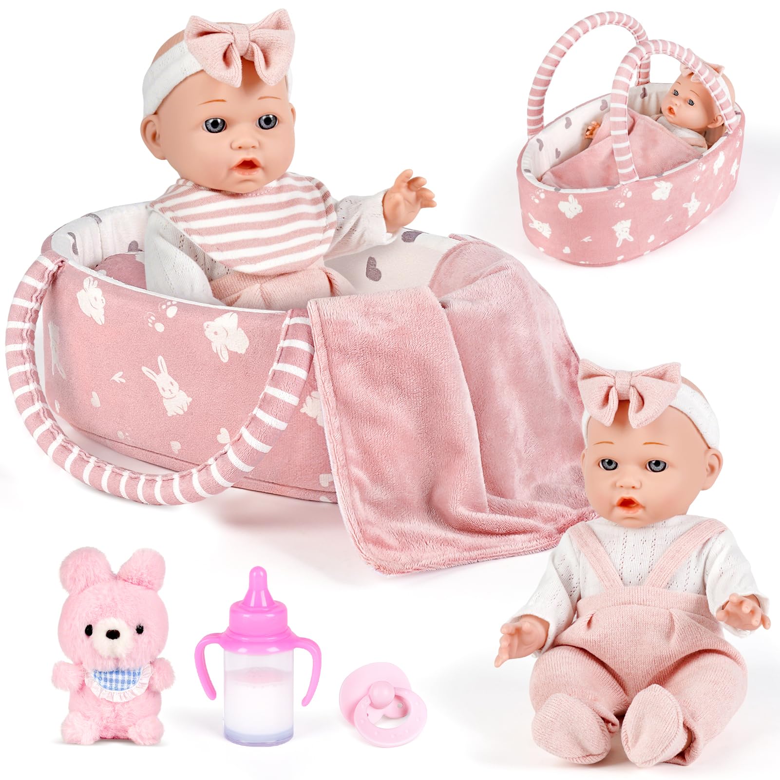 Dreamon 12in baby doll playset with bassinet for imaginative nurturing play