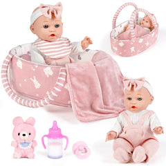 Dreamon 12in baby doll playset with bassinet for imaginative nurturing play